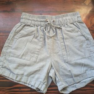 Zenana Linen-Blend Drawstring Shorts – Size M – Soft Blue